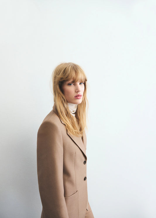 Wool Blend Suit Jacket With Pockets