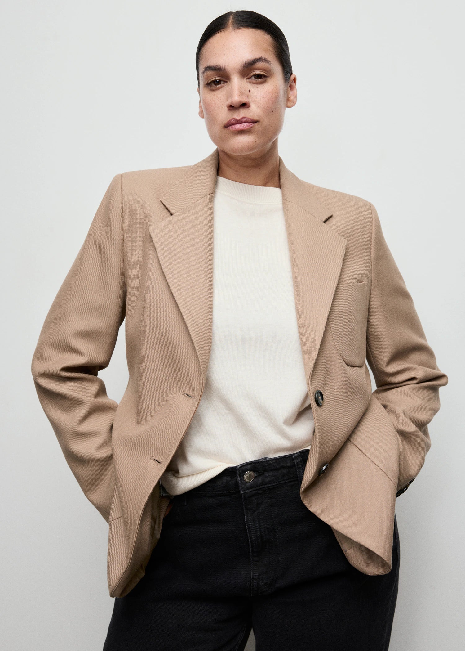 Wool Blend Suit Jacket With Pockets