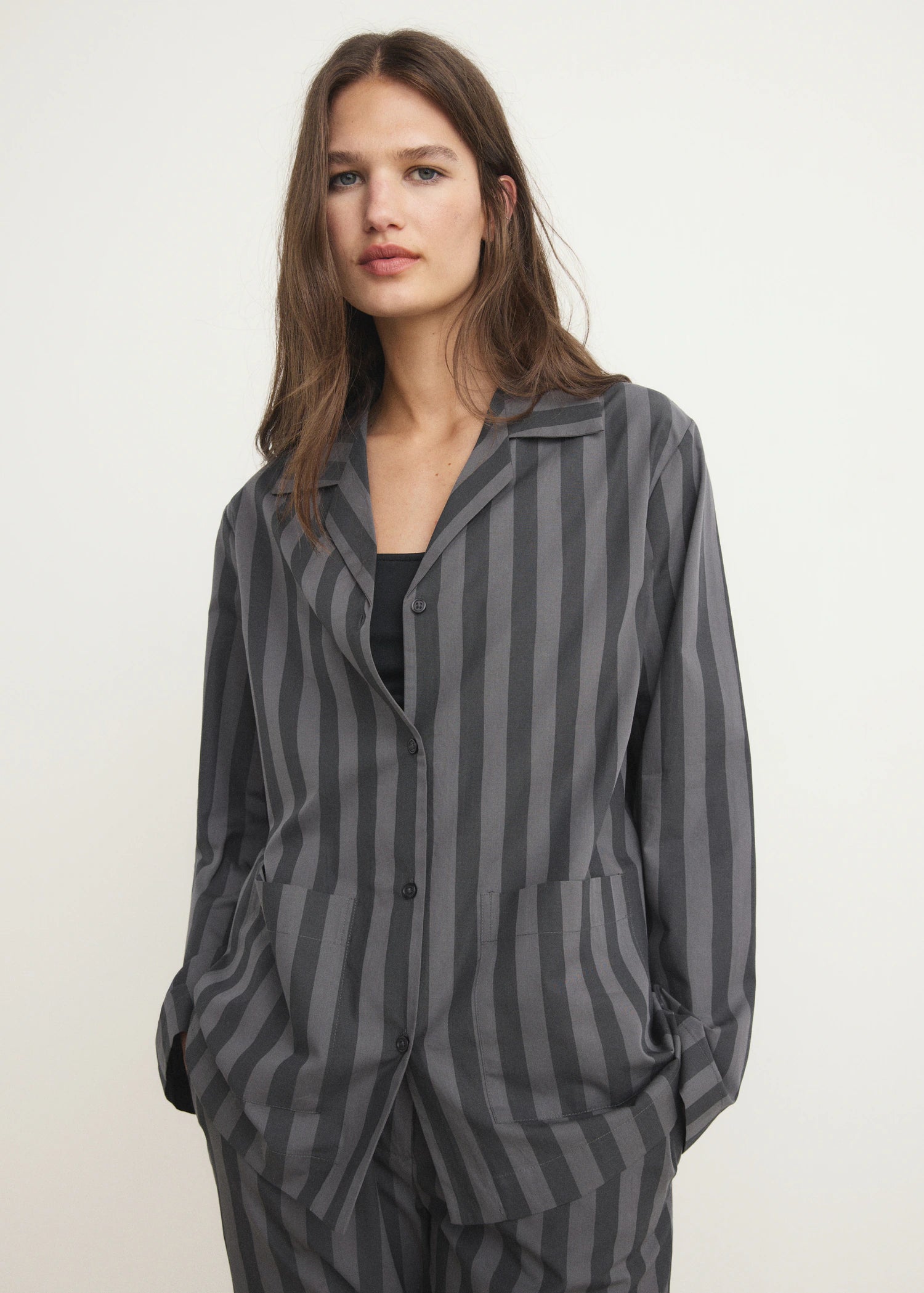 Woven Striped Pyjama Top