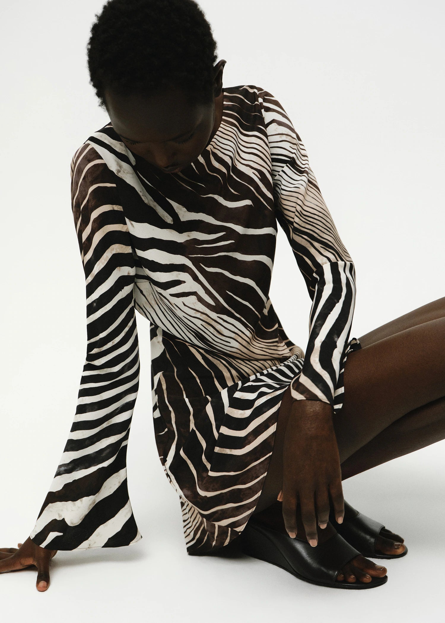 Zebra Print Dress With Flared Sleeves