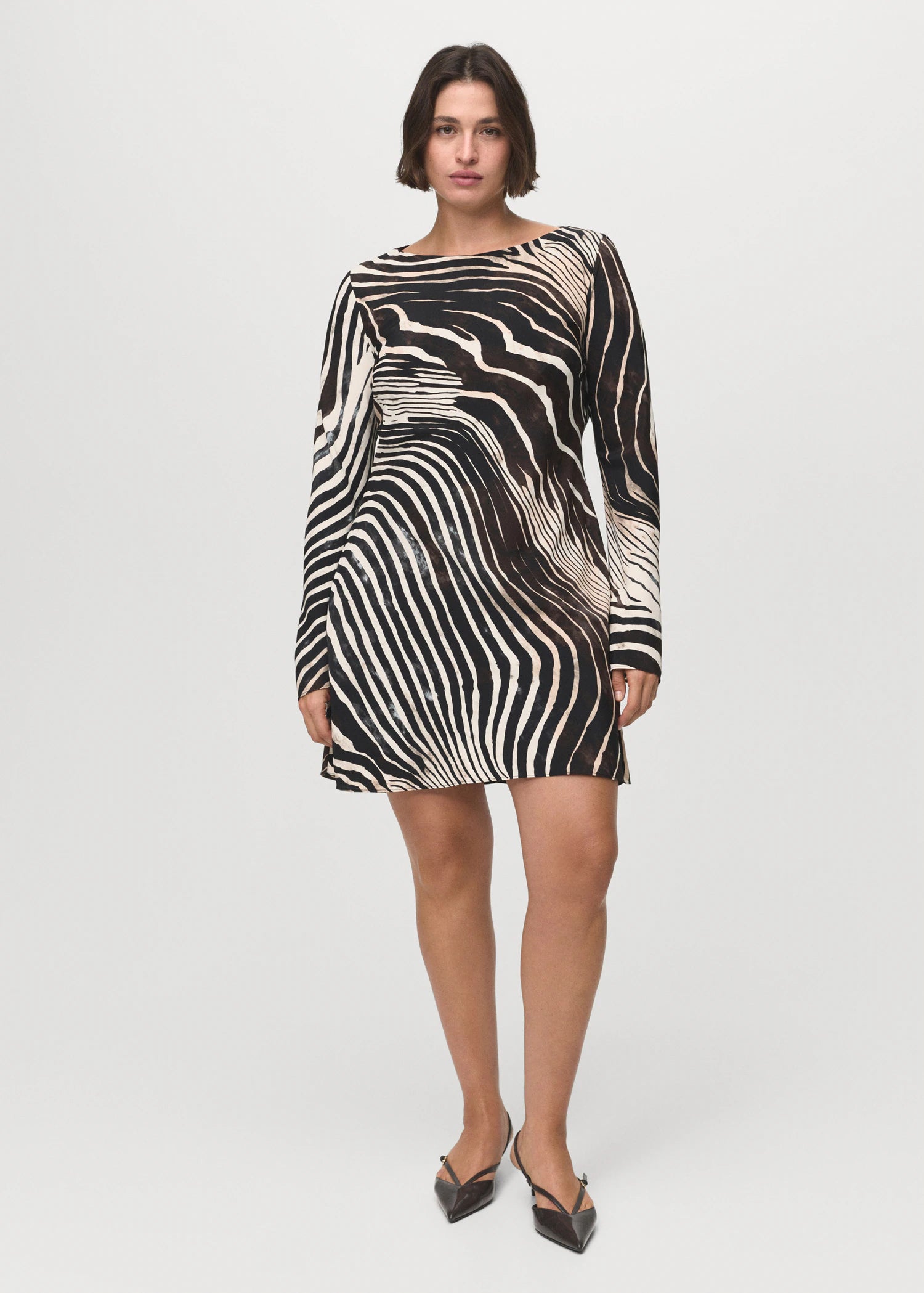 Zebra Print Dress With Flared Sleeves
