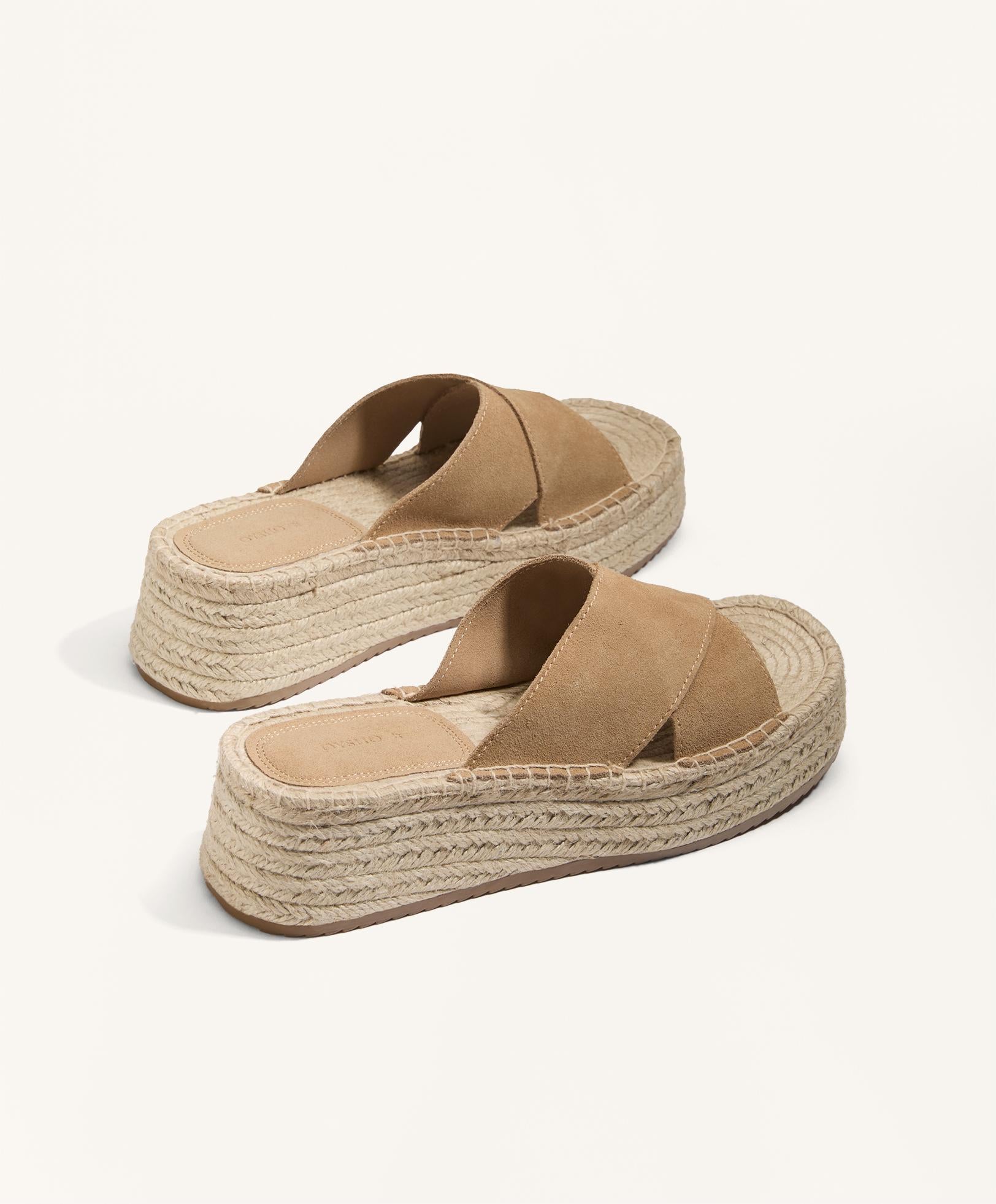 SPLIT LEATHER WEDGE SANDALS