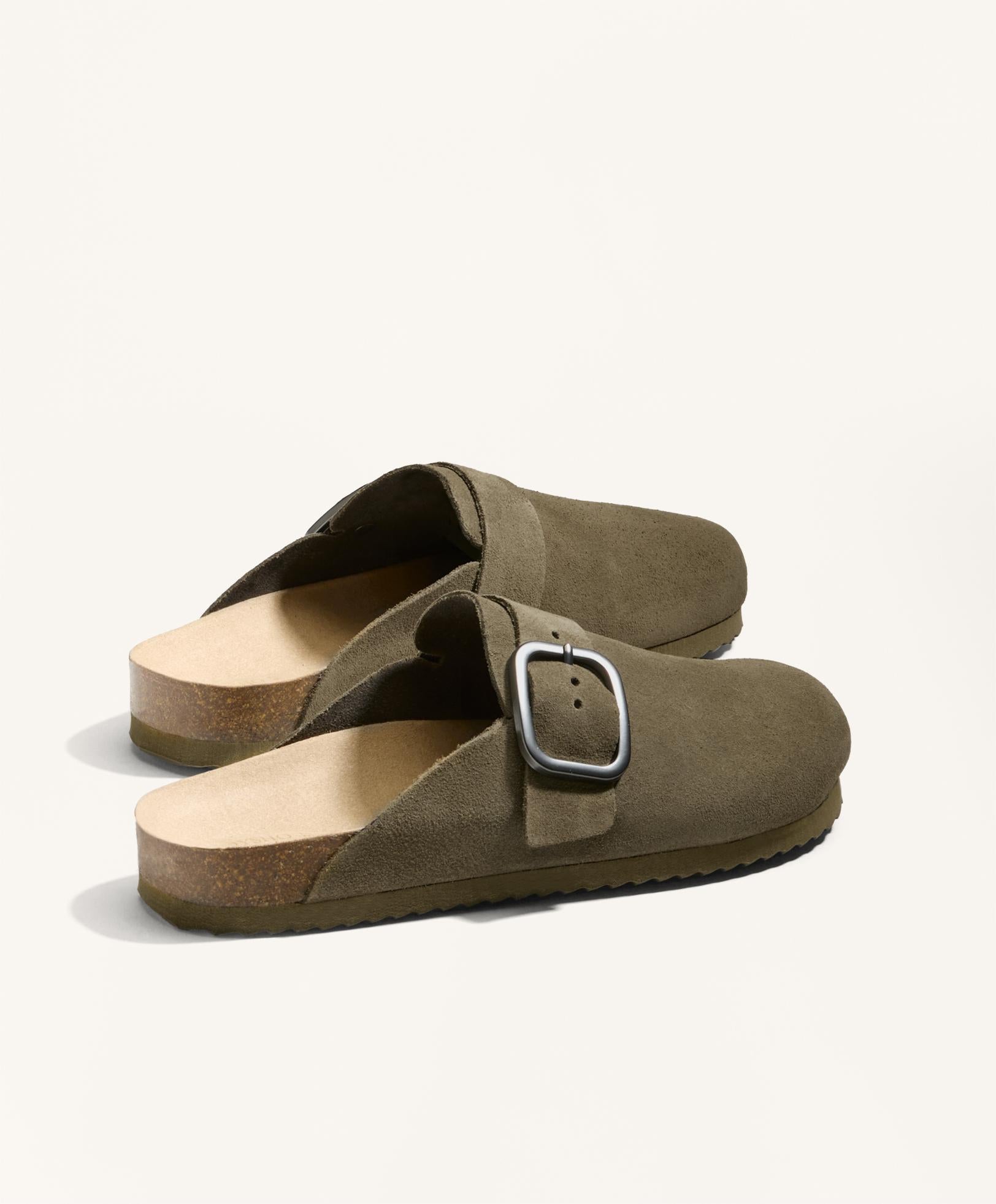 BUCKLED SPLIT LEATHER MULES