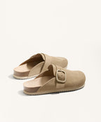 BUCKLED SPLIT LEATHER MULES