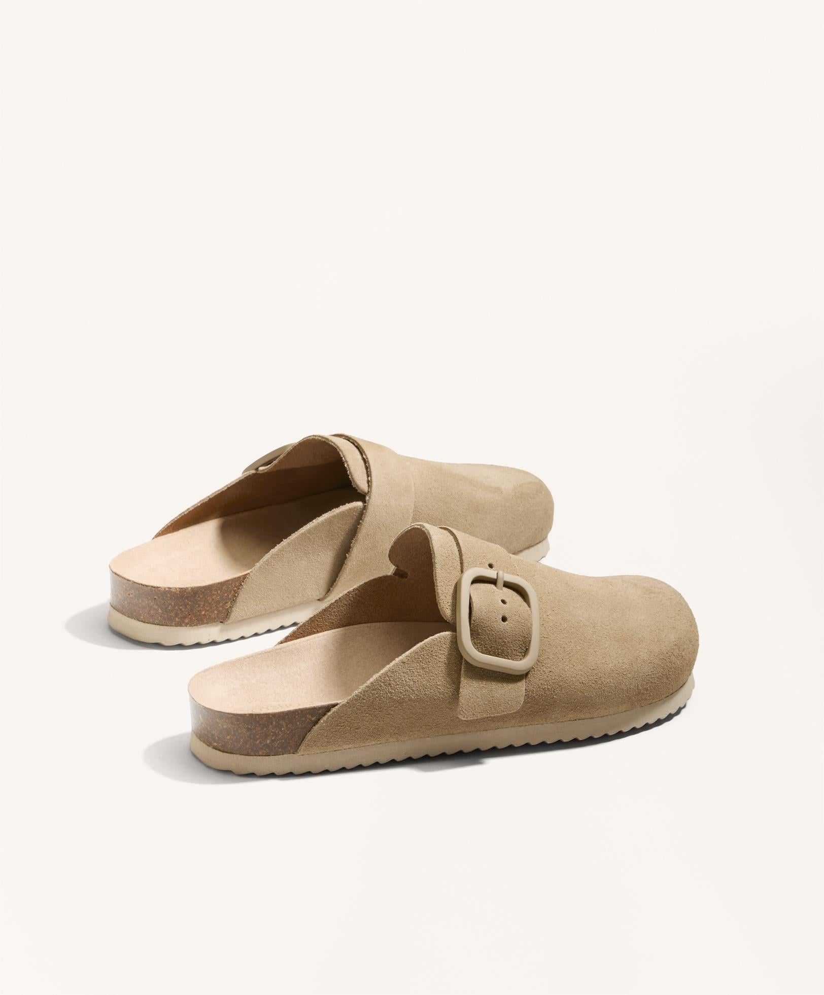 BUCKLED SPLIT LEATHER MULES