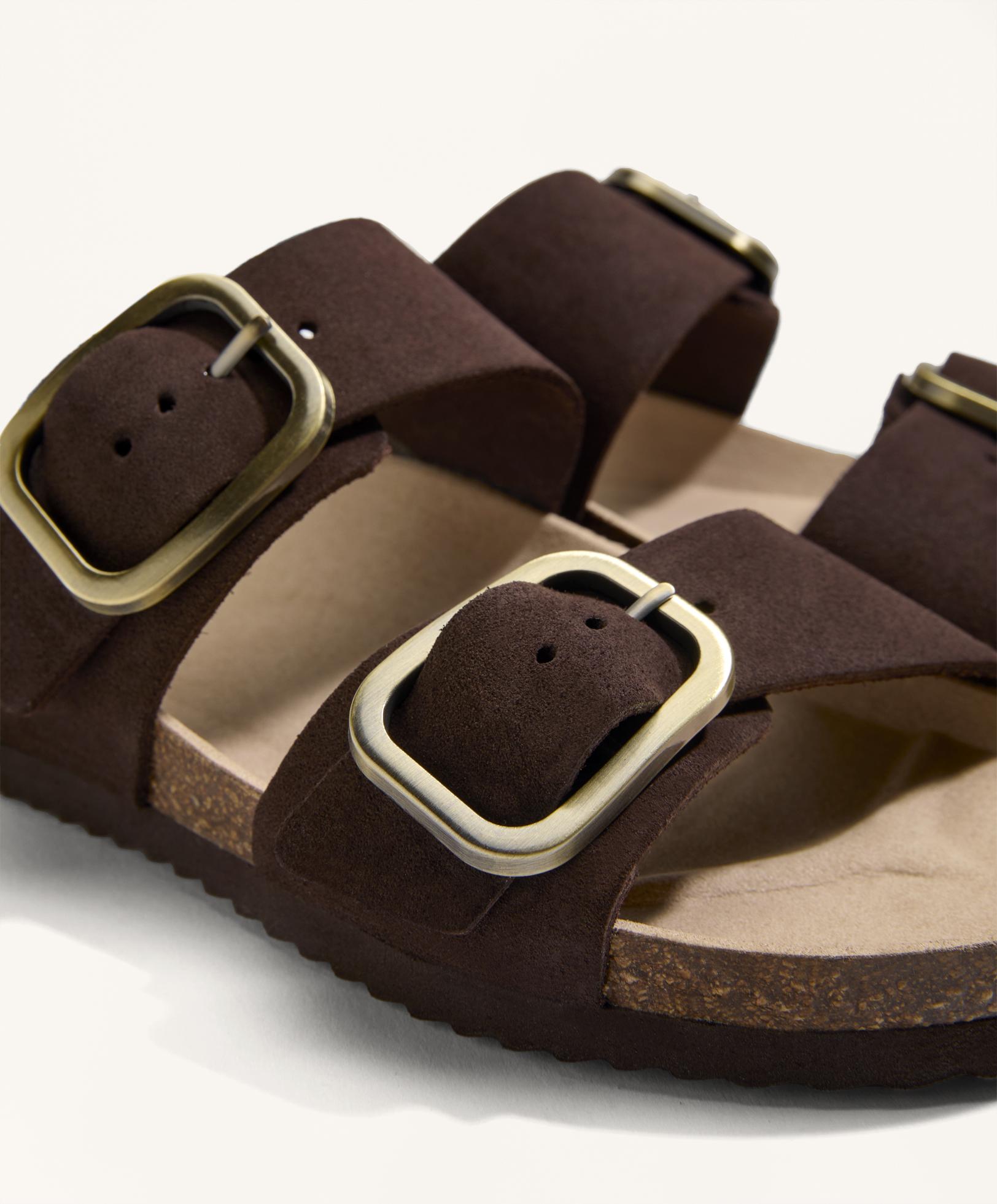 BUCKLE SPLIT LEATHER SLIDES
