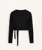 WRAP OVER RIB COTTON BLEND T SHIRT