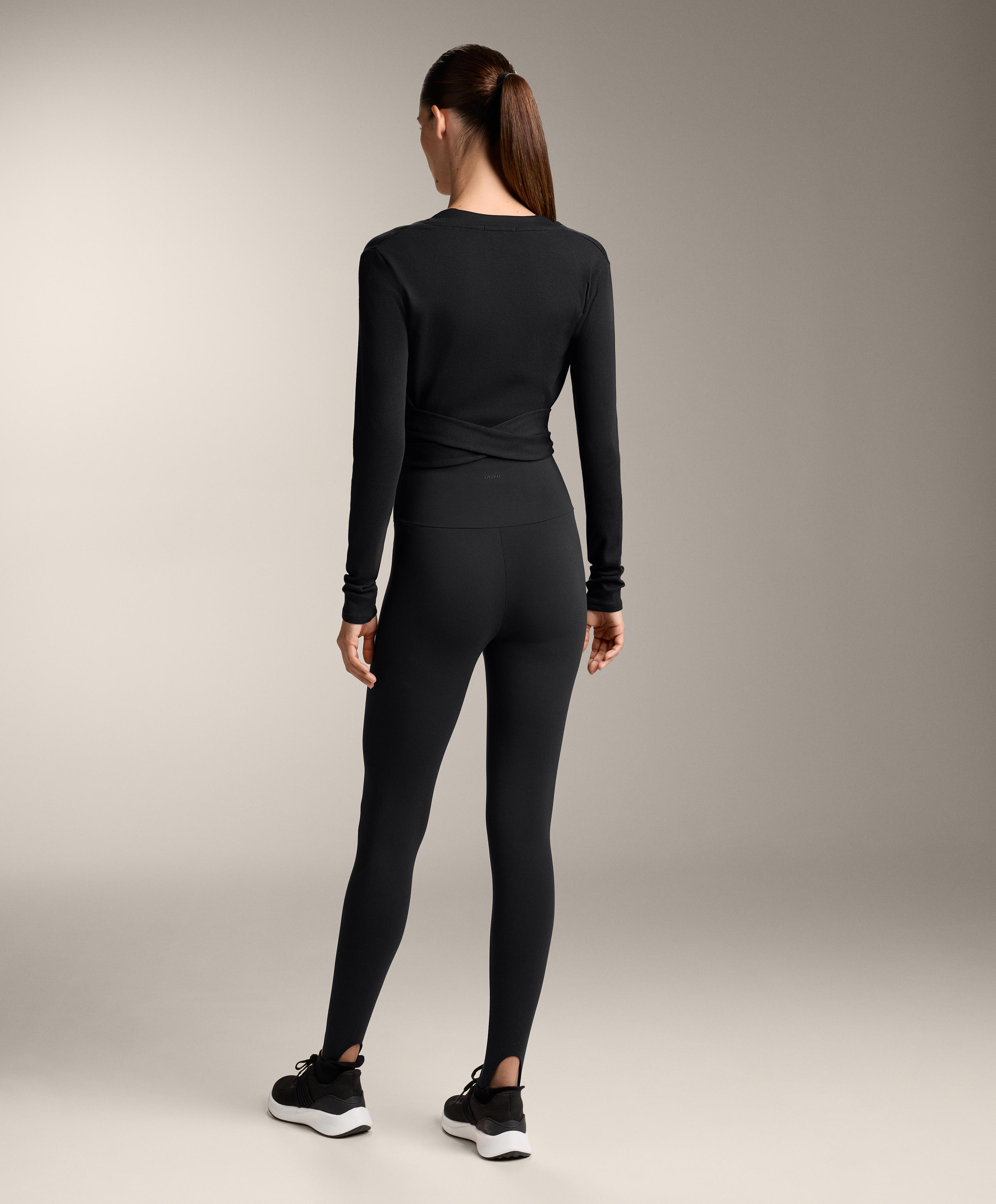 WRAP OVER RIB COTTON BLEND T SHIRT
