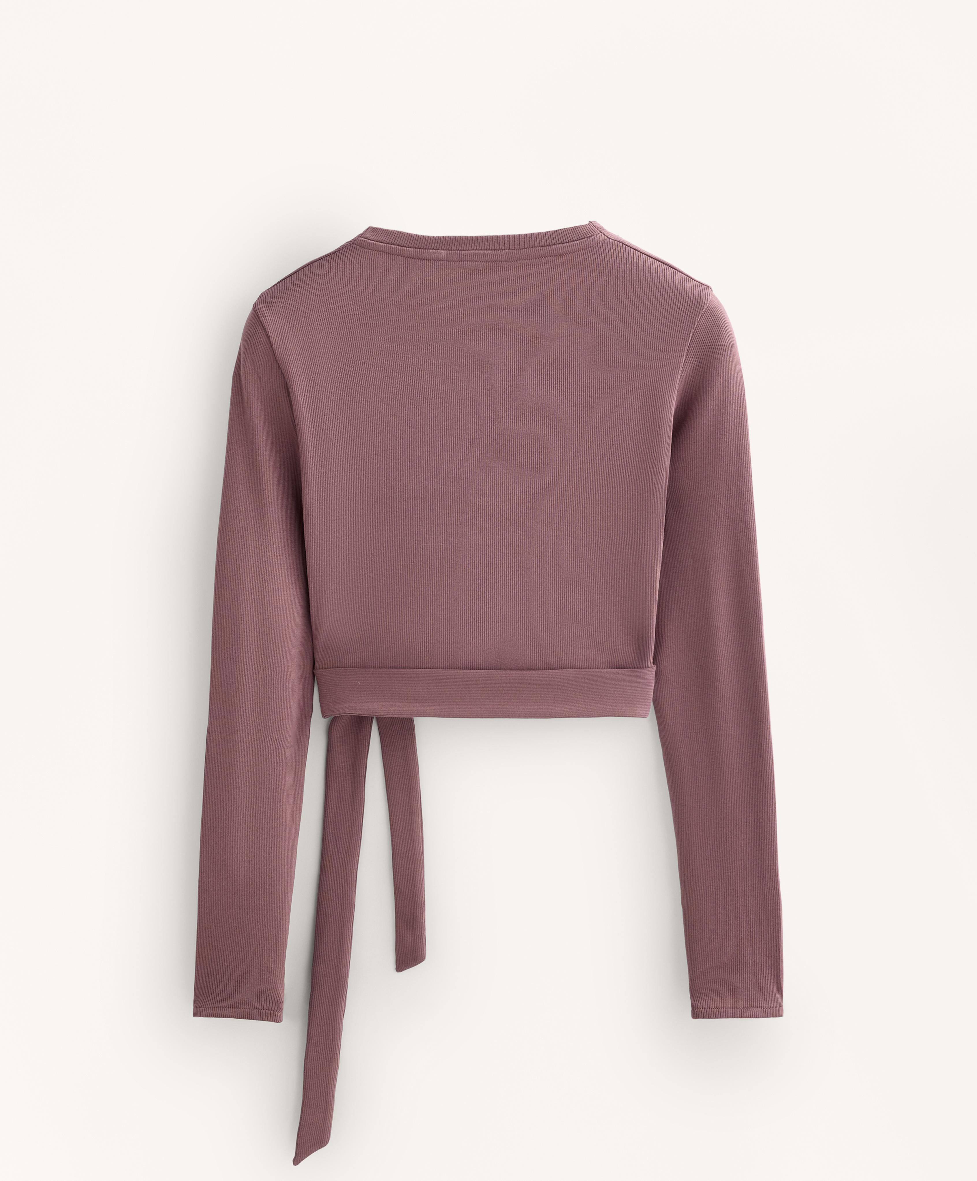 WRAP OVER RIB COTTON BLEND T SHIRT