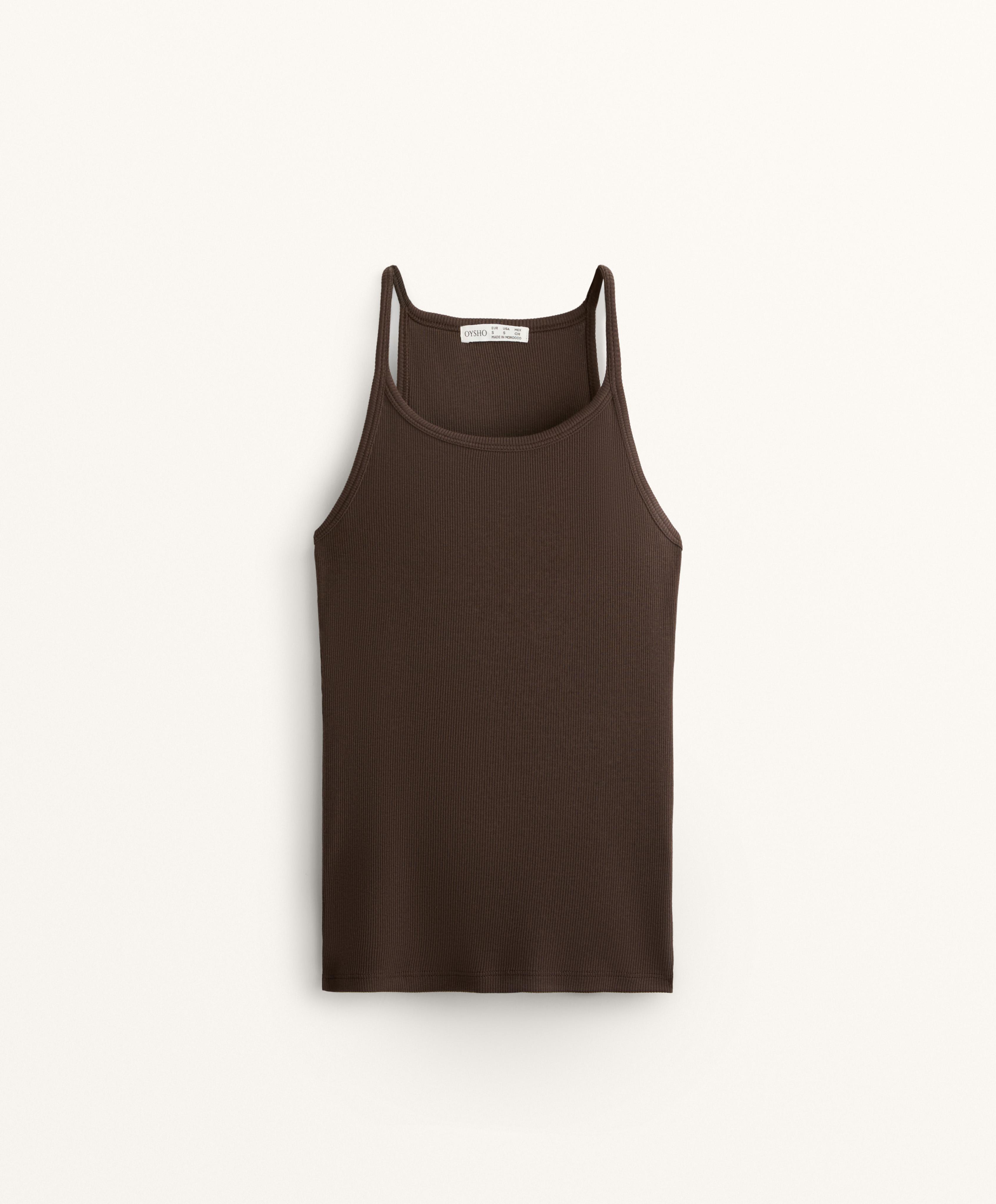 RIB VEST TOP WITH THIN STRAPS IN COTTON AND MODAL