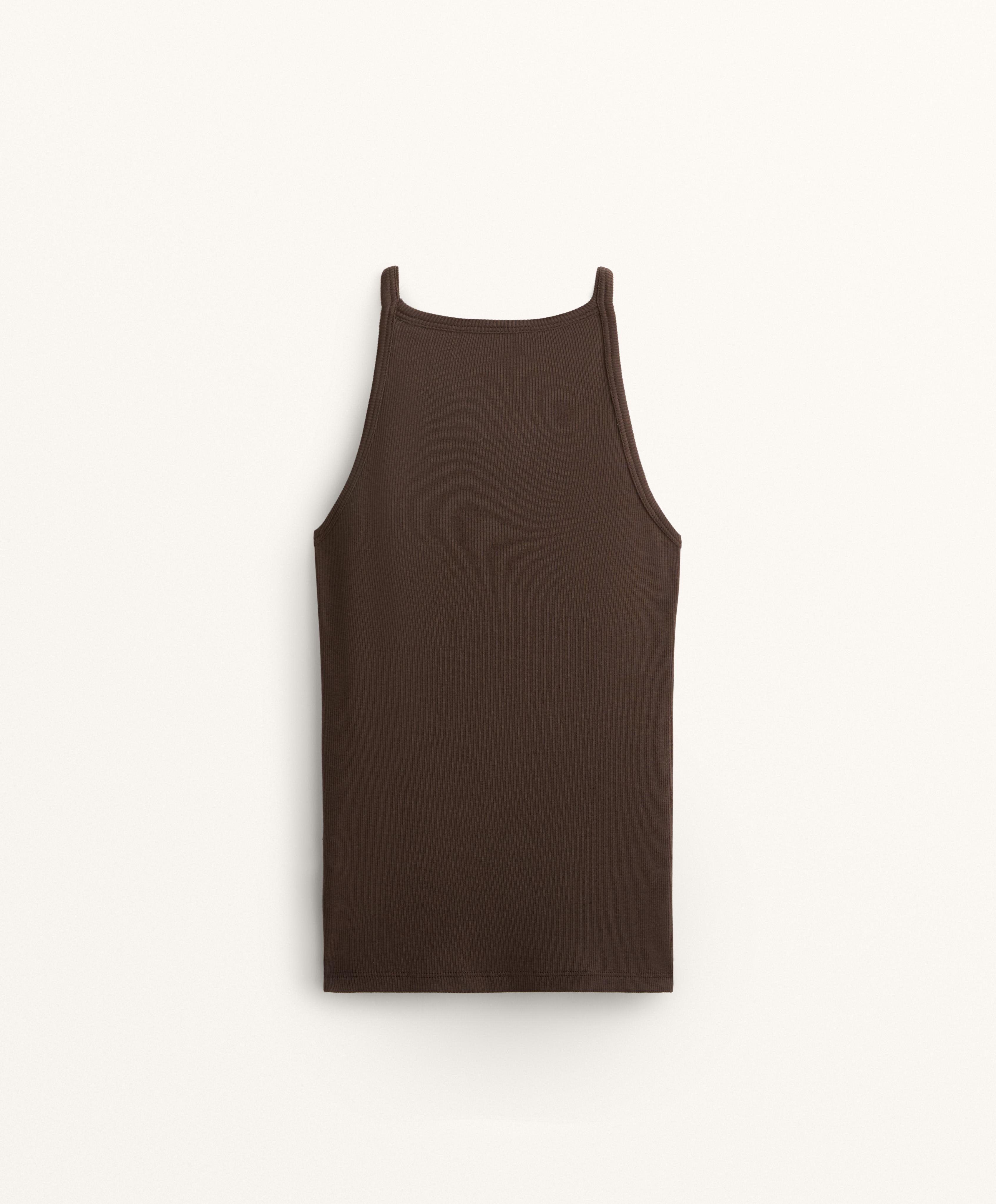 RIB VEST TOP WITH THIN STRAPS IN COTTON AND MODAL