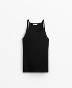 RIB VEST TOP WITH THIN STRAPS IN COTTON AND MODAL