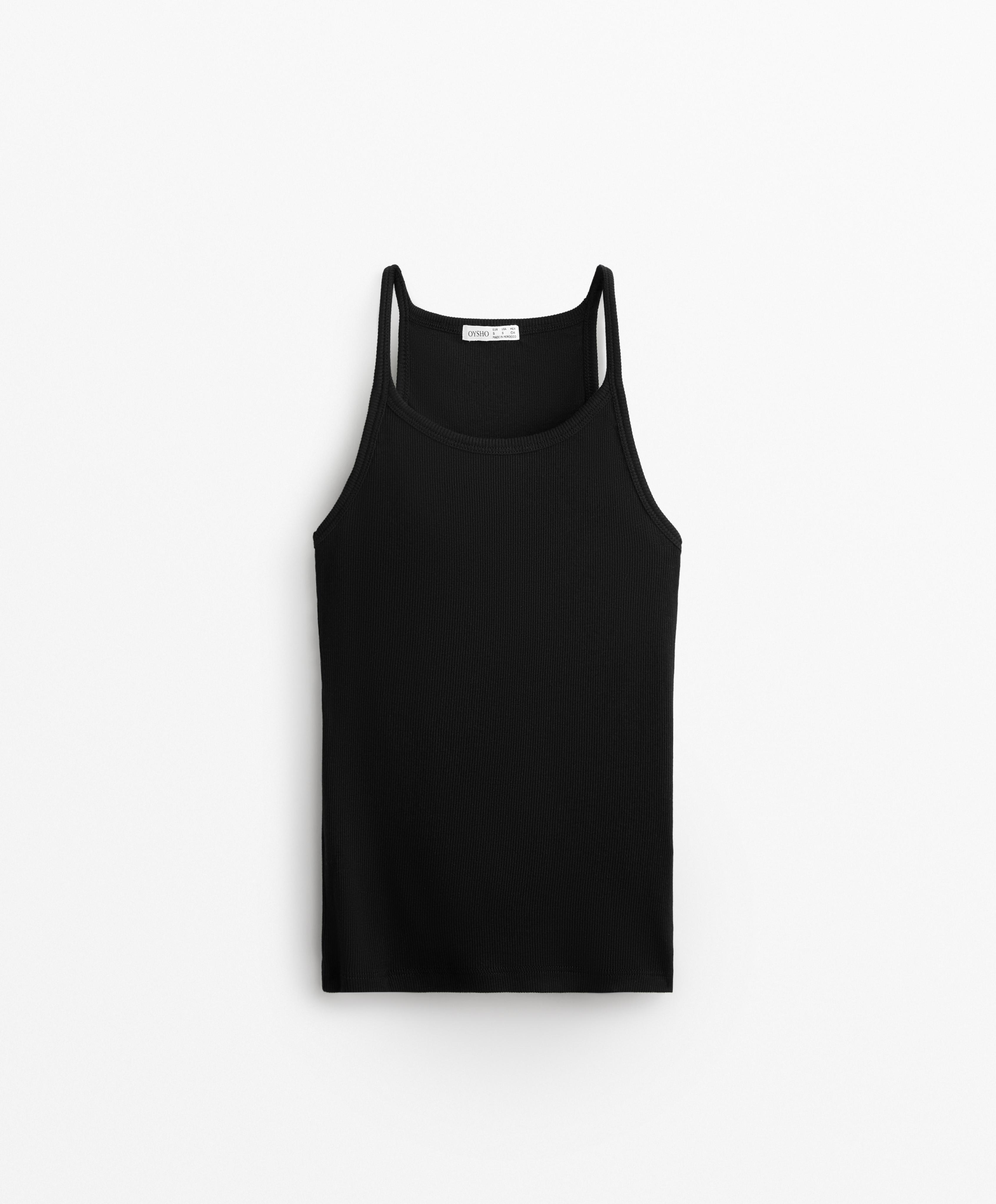 RIB VEST TOP WITH THIN STRAPS IN COTTON AND MODAL
