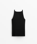 RIB VEST TOP WITH THIN STRAPS IN COTTON AND MODAL