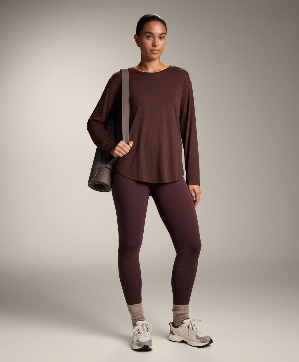 LONG SLEEVE T SHIRT WITH BACK PLEAT IN A MODAL BLEND