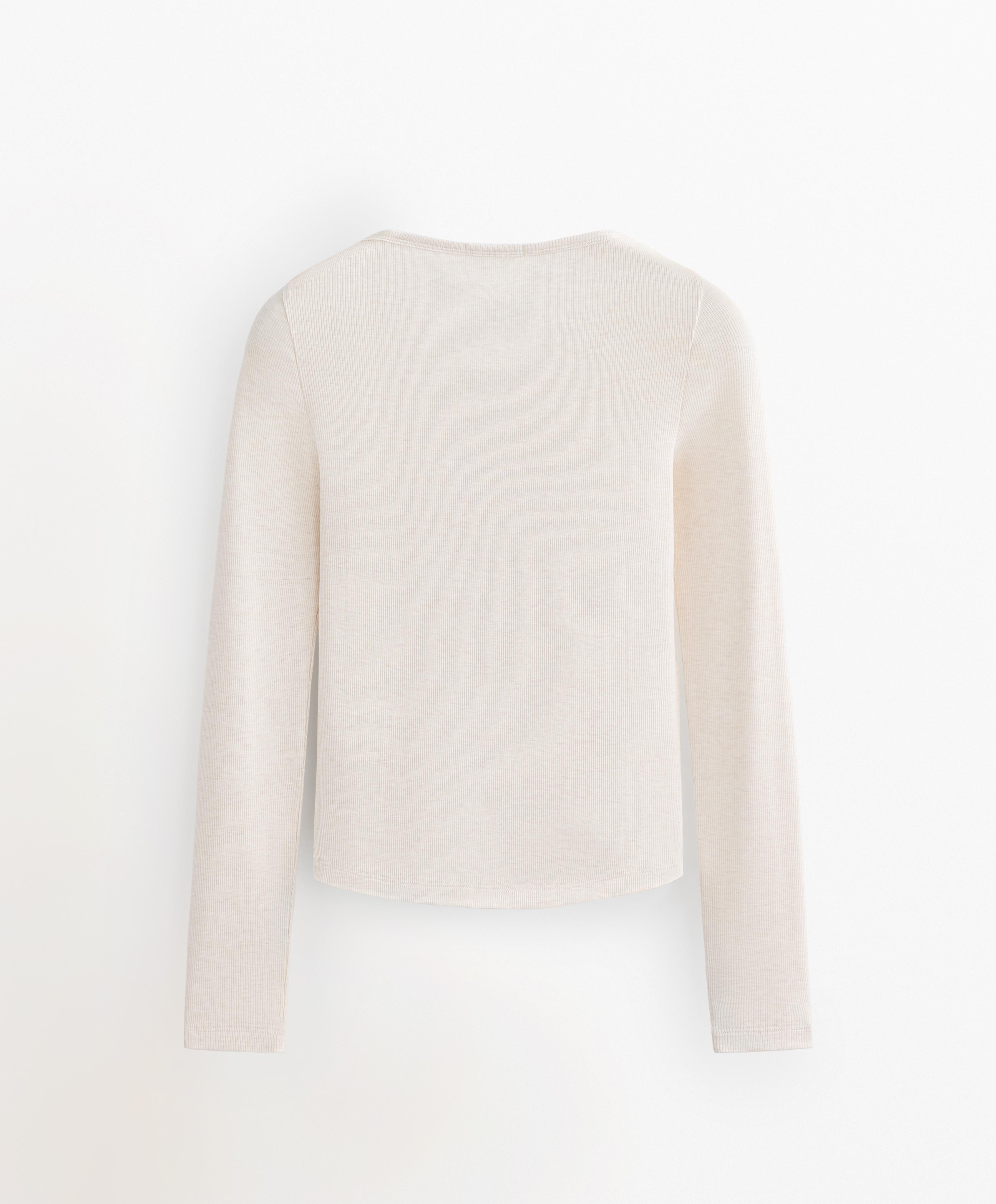 LONG SLEEVE BUTTON RIB T SHIRT WITH COTTON AND MODAL