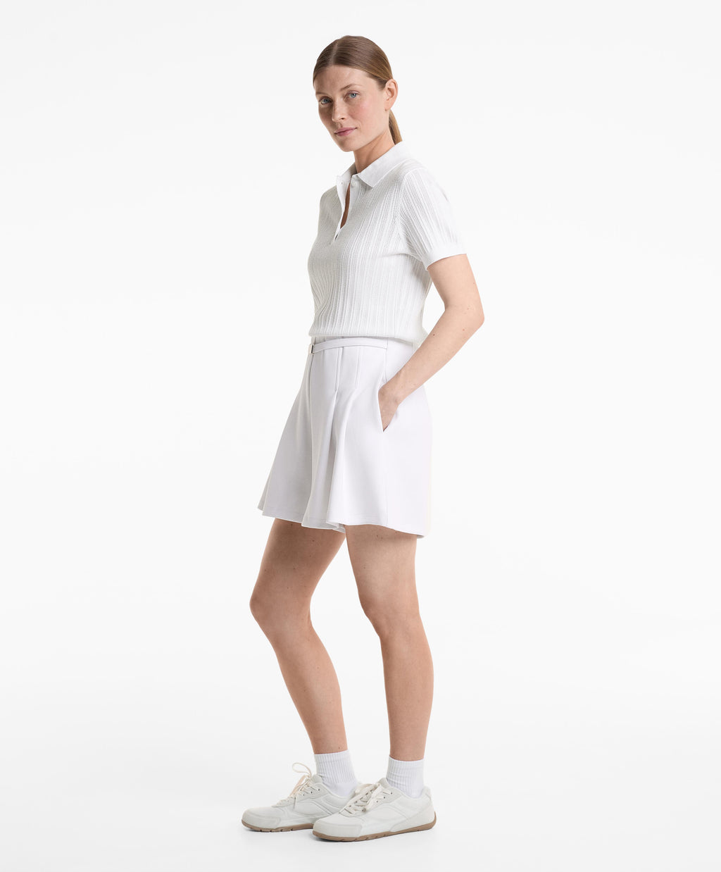 COTTON BLEND PIQUE BERMUDA SHORTS WITH BUCKLE