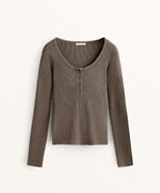 BUTTON ROUND NECK T SHIRT