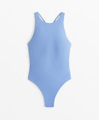 CROSSOVER STRAP PIQUE HALTERNECK SWIMSUIT