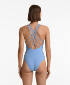 CROSSOVER STRAP PIQUE HALTERNECK SWIMSUIT