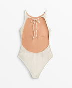 BUBBLE TEXTURE CROCHET HALTERNECK SWIMSUIT