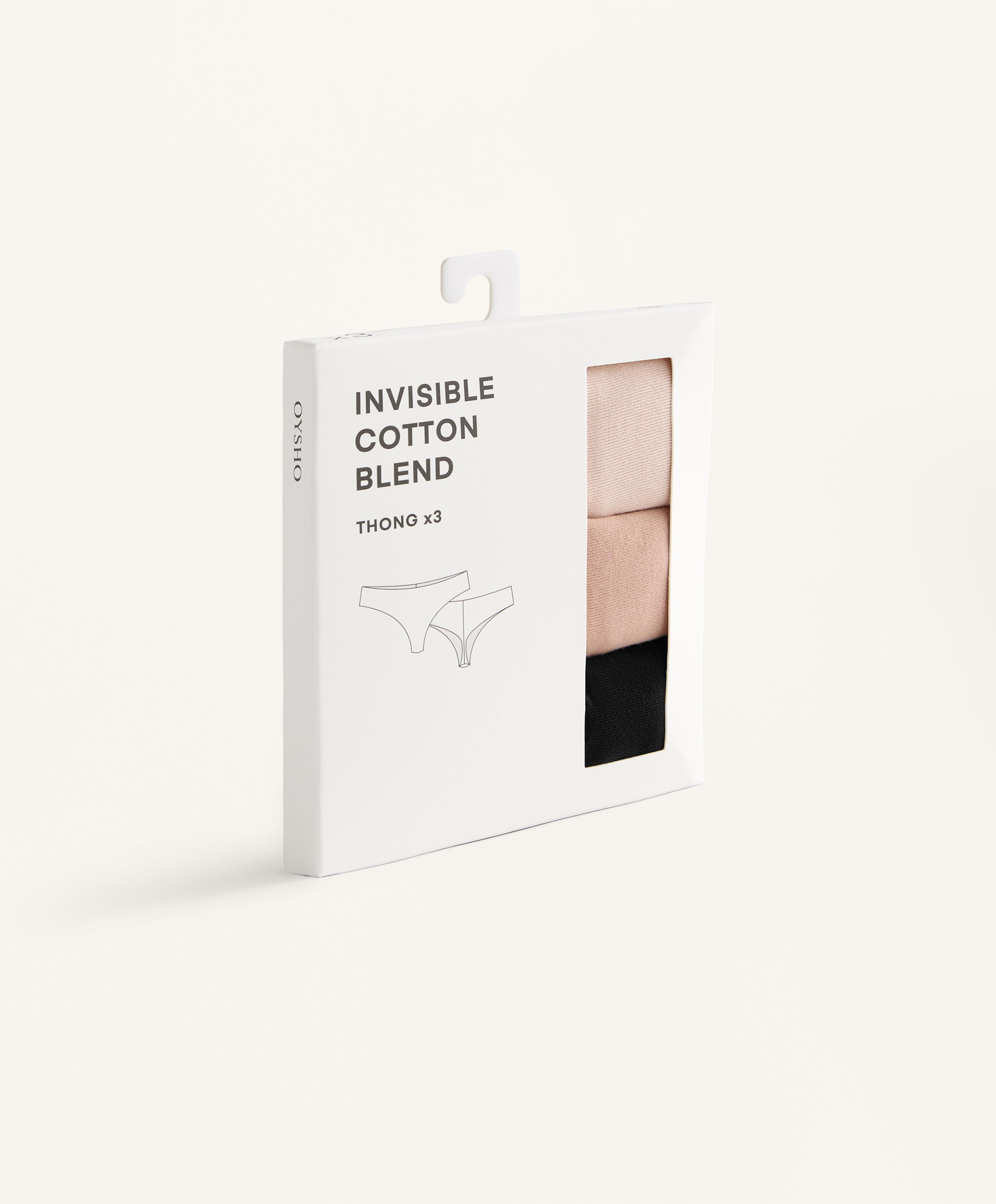 3 INVISIBLE COTTON BLEND THONG BRIEFS