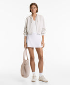 CROP HOODED JACKET WITH RIB DETAIL IN COTTON AND MODAL