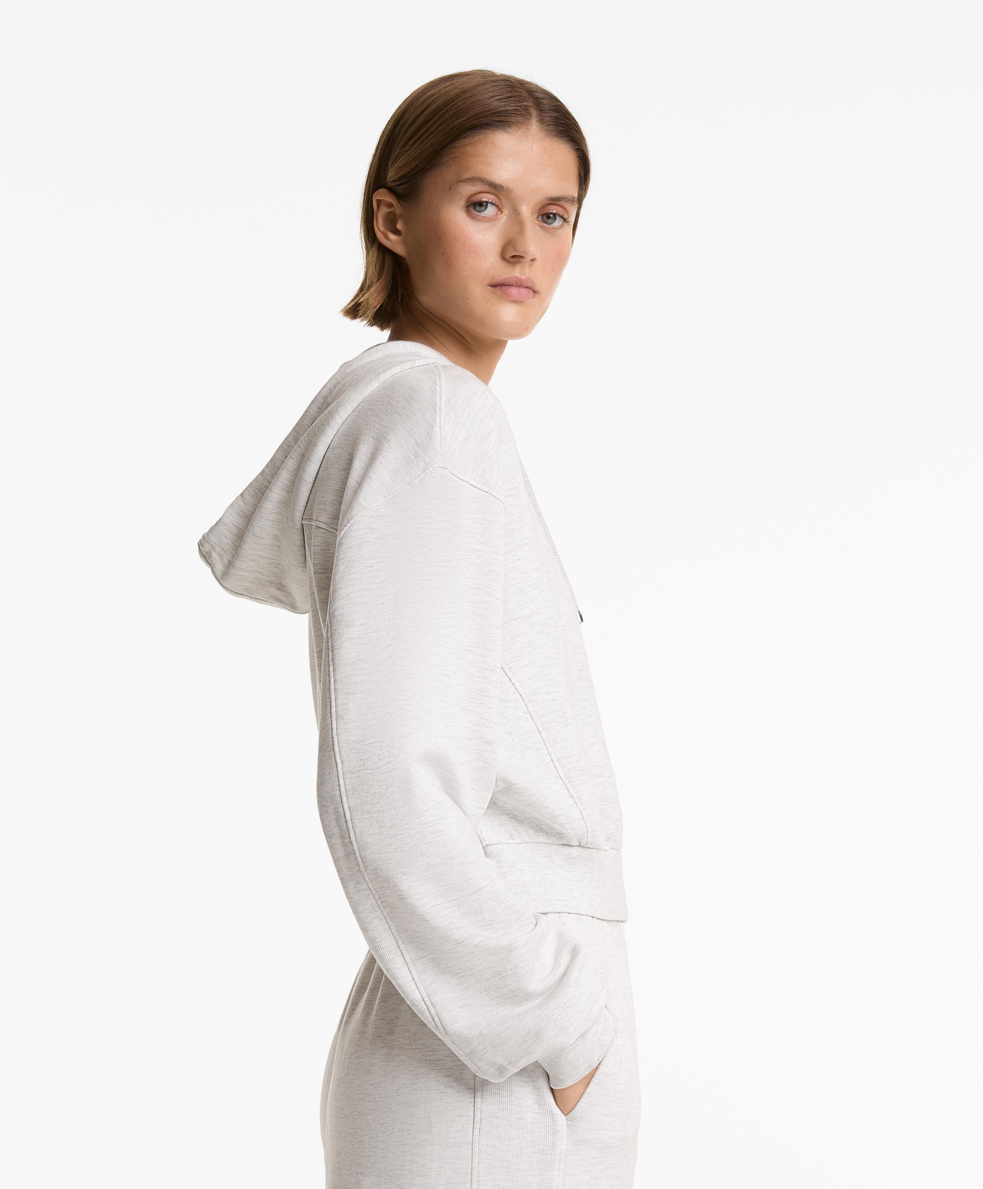 CROP HOODED JACKET WITH RIB DETAIL IN COTTON AND MODAL