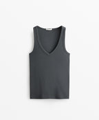 SLEEVELESS V NECK T SHIRT WITH COTTON AND MODAL