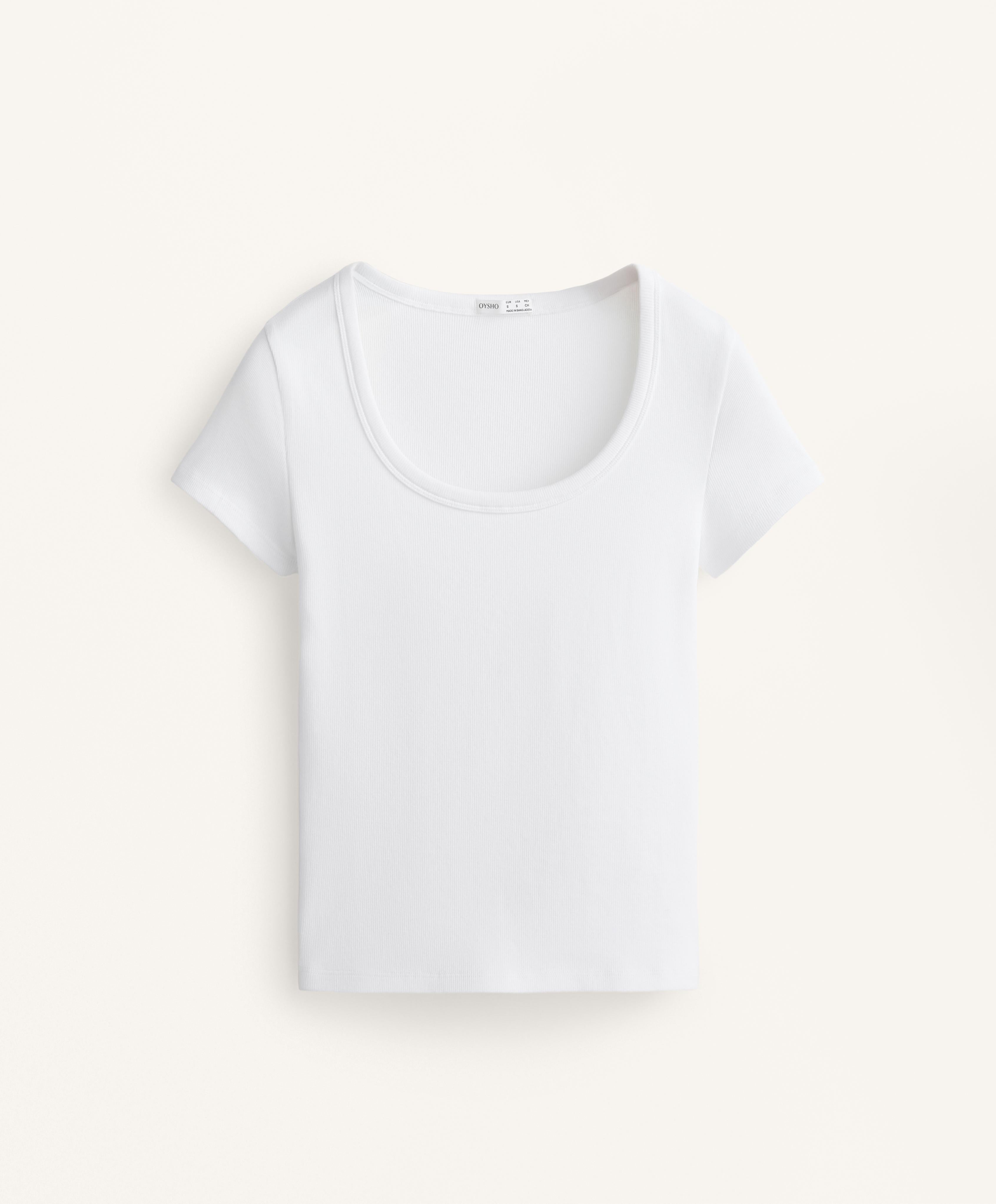 COTTON AND MODAL RIB T SHIRT WITH ROUND NECK