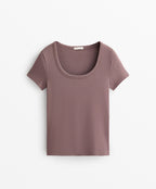 COTTON AND MODAL RIB T SHIRT WITH ROUND NECK
