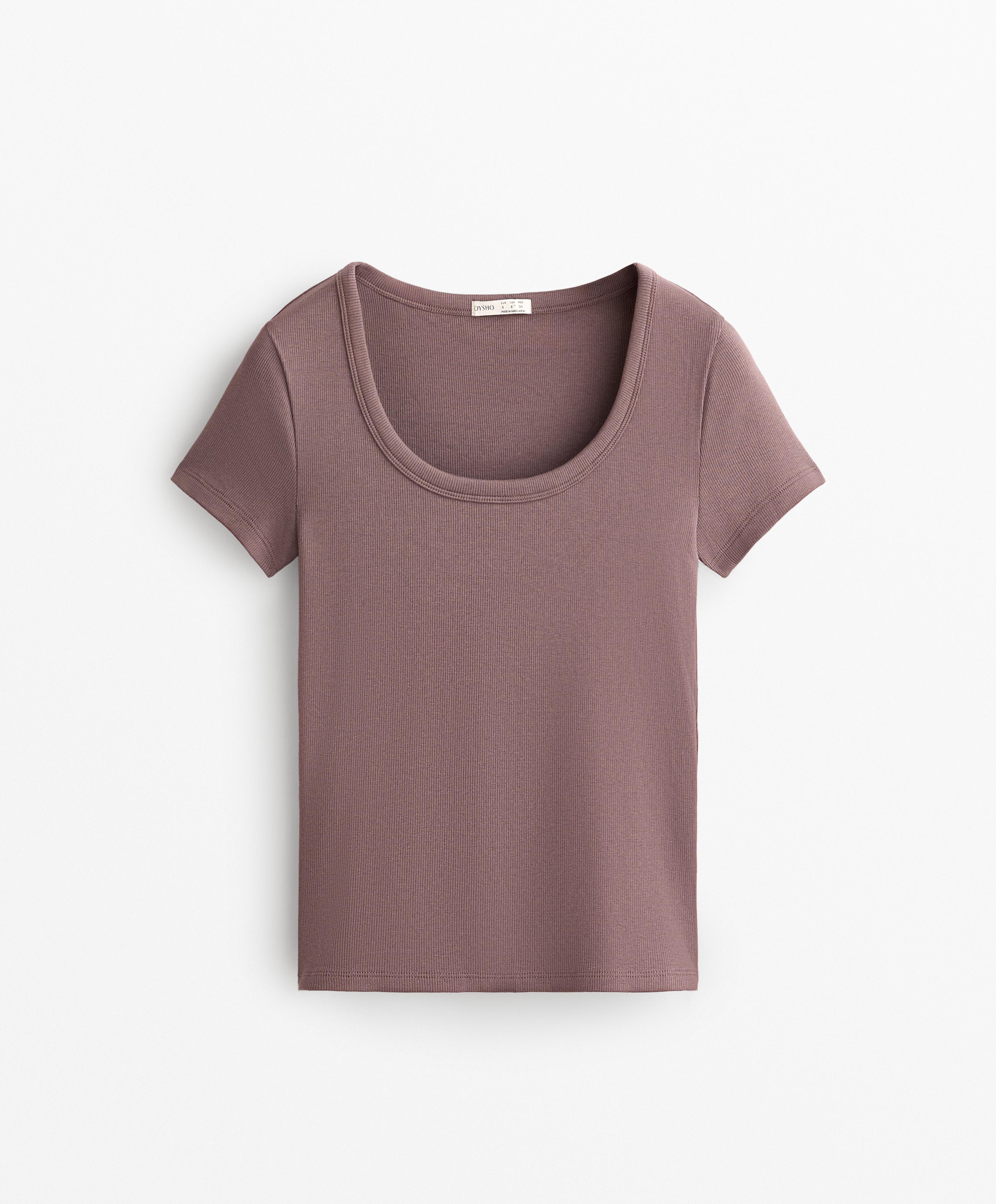 COTTON AND MODAL RIB T SHIRT WITH ROUND NECK