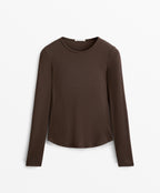 LONG SLEEVE RIB T SHIRT WITH COTTON AND MODAL