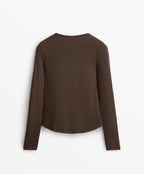 LONG SLEEVE RIB T SHIRT WITH COTTON AND MODAL