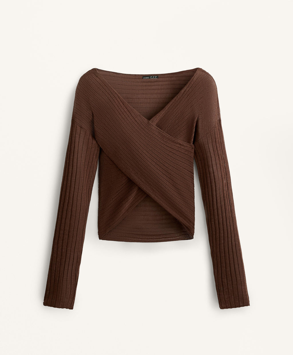 SEMI SHEER FINE KNIT RIB CROSSOVER JUMPER