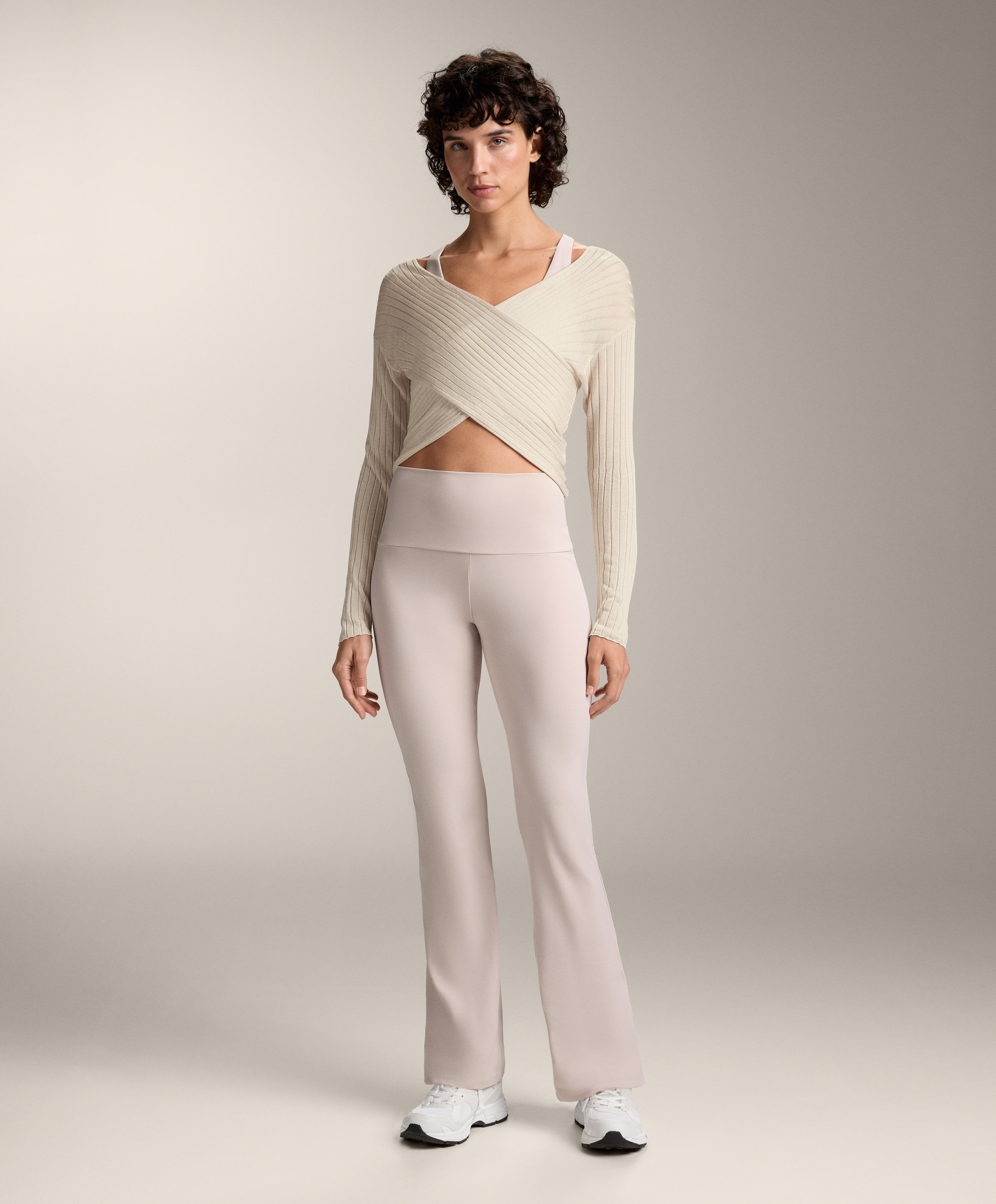 SEMI SHEER FINE KNIT RIB CROSSOVER JUMPER