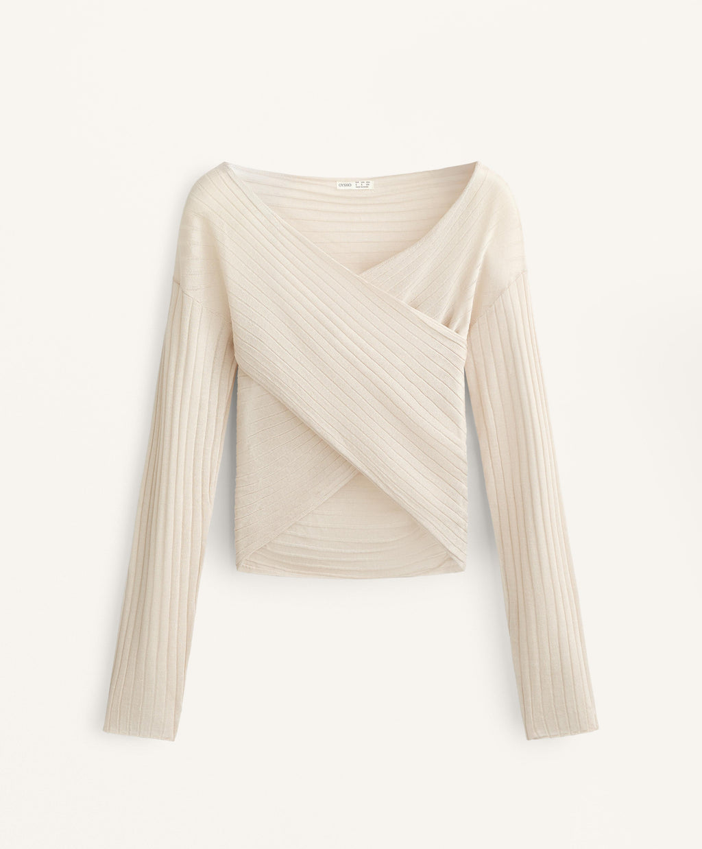 SEMI SHEER FINE KNIT RIB CROSSOVER JUMPER