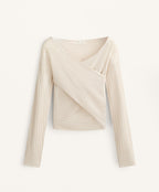 SEMI SHEER FINE KNIT RIB CROSSOVER JUMPER
