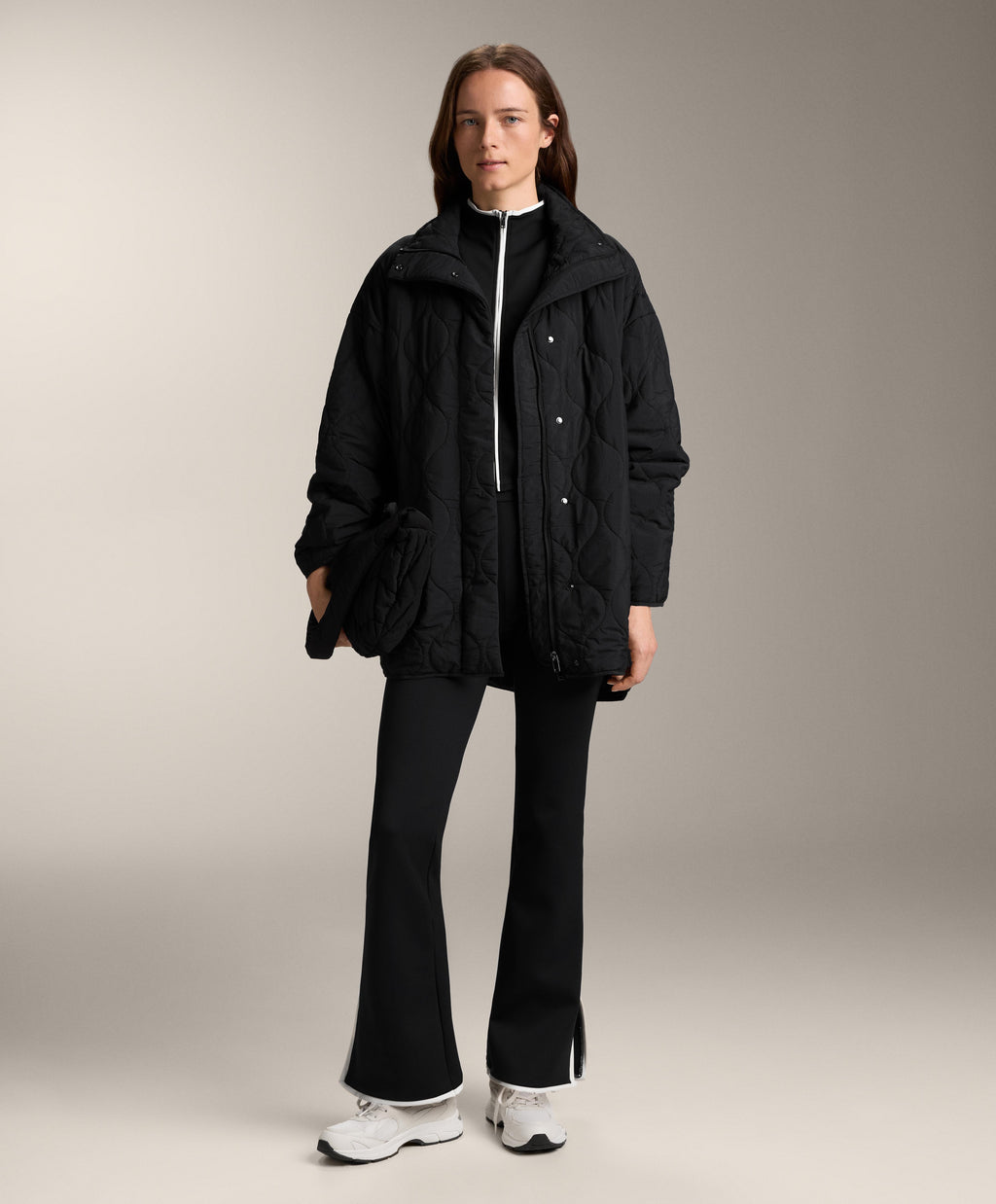 CONTRAST NEOPRENE EFFECT FLARE TROUSERS