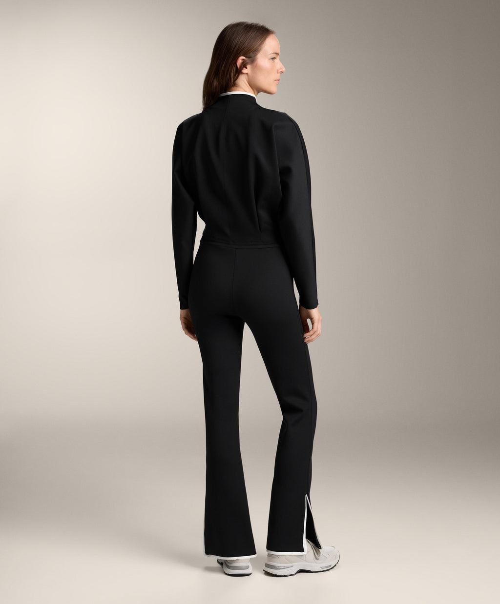 CONTRAST NEOPRENE EFFECT FLARE TROUSERS