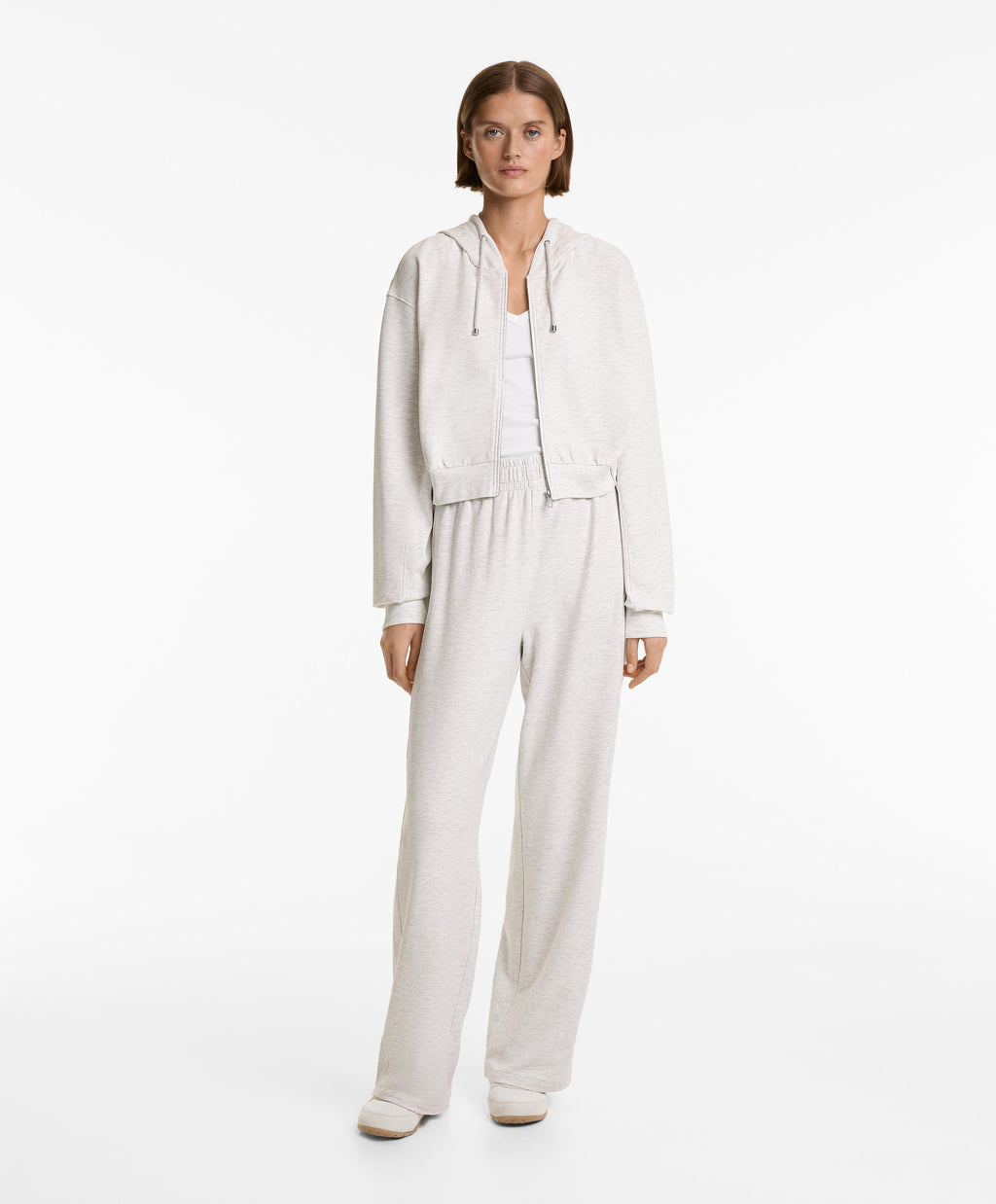 WIDE LEG TROUSERS WITH RIB DETAIL IN COTTON AND MODAL