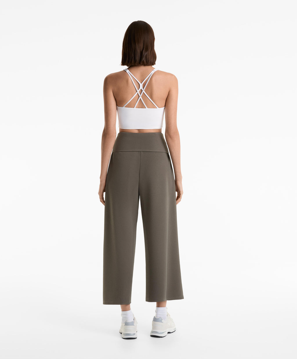 WIDE LEG RIB TROUSERS WITH TURN UP WAIST 29% MODAL