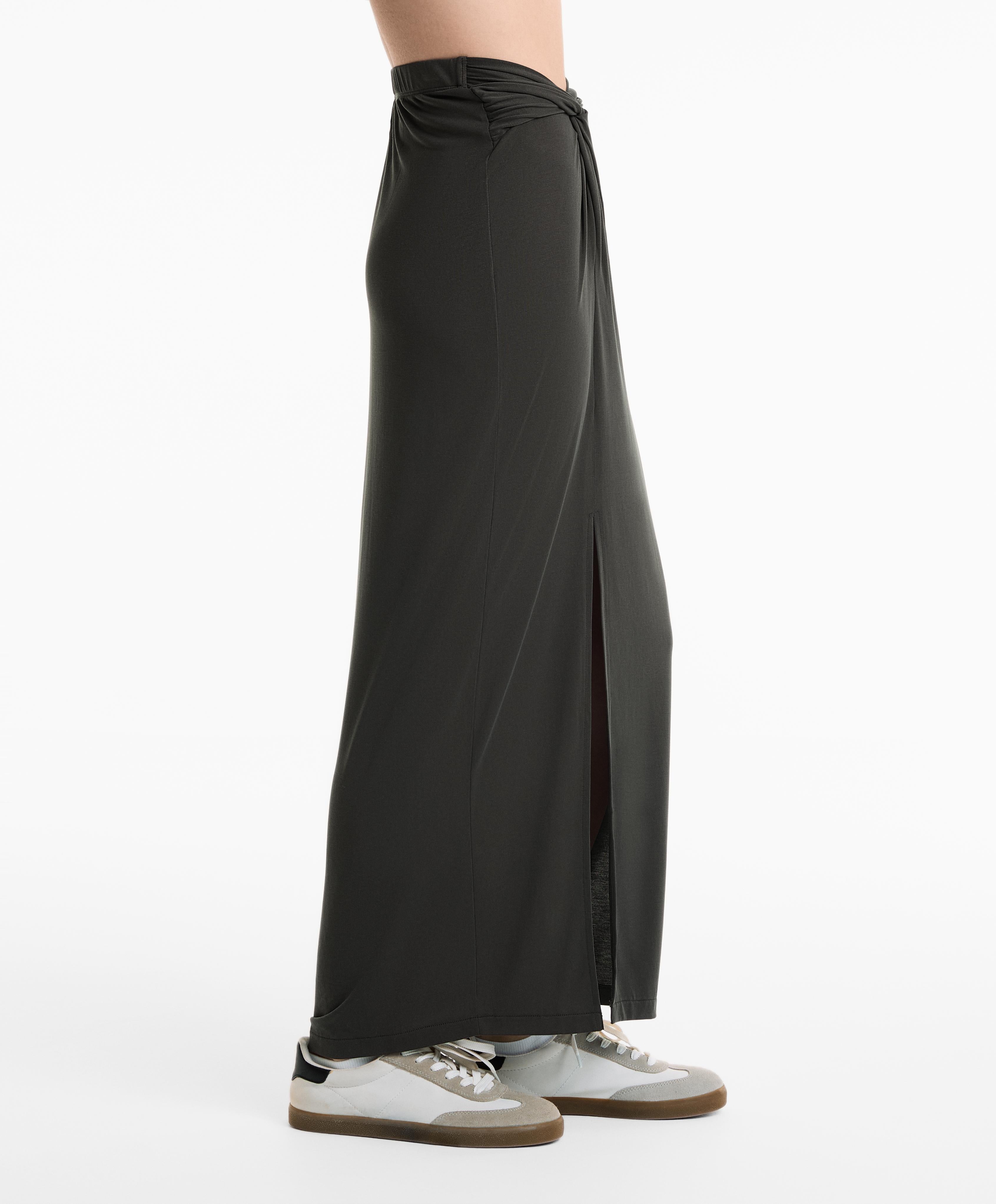 FLOWY TIE MIDI SKIRT WITH MODAL