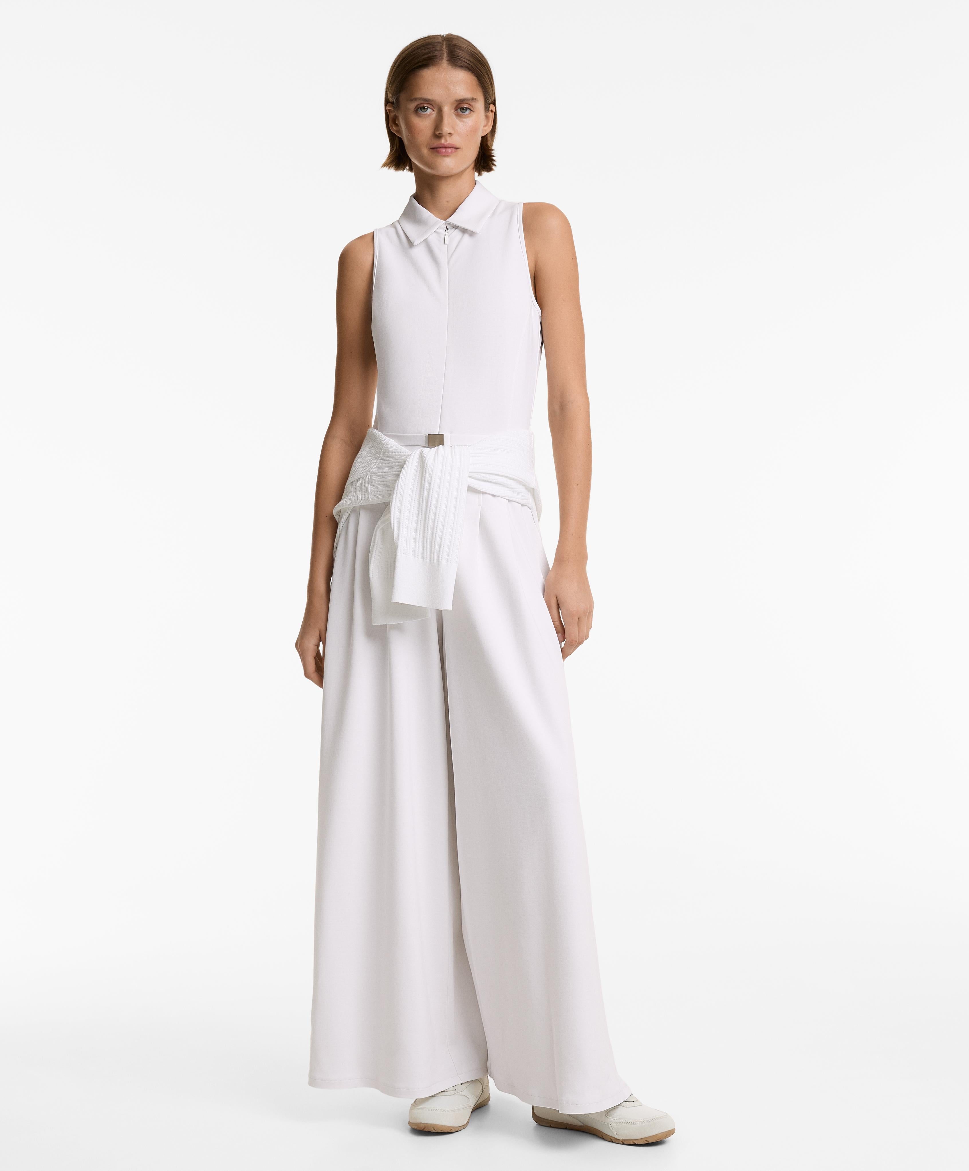PIQUE POLO NECK LONG JUMPSUIT WITH MODAL