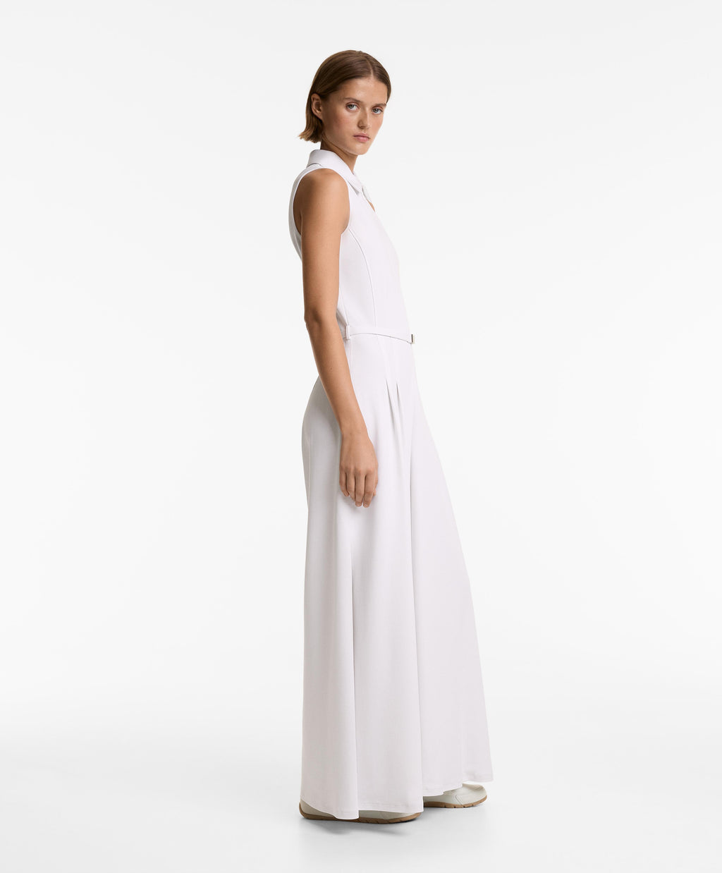 PIQUE POLO NECK LONG JUMPSUIT WITH MODAL