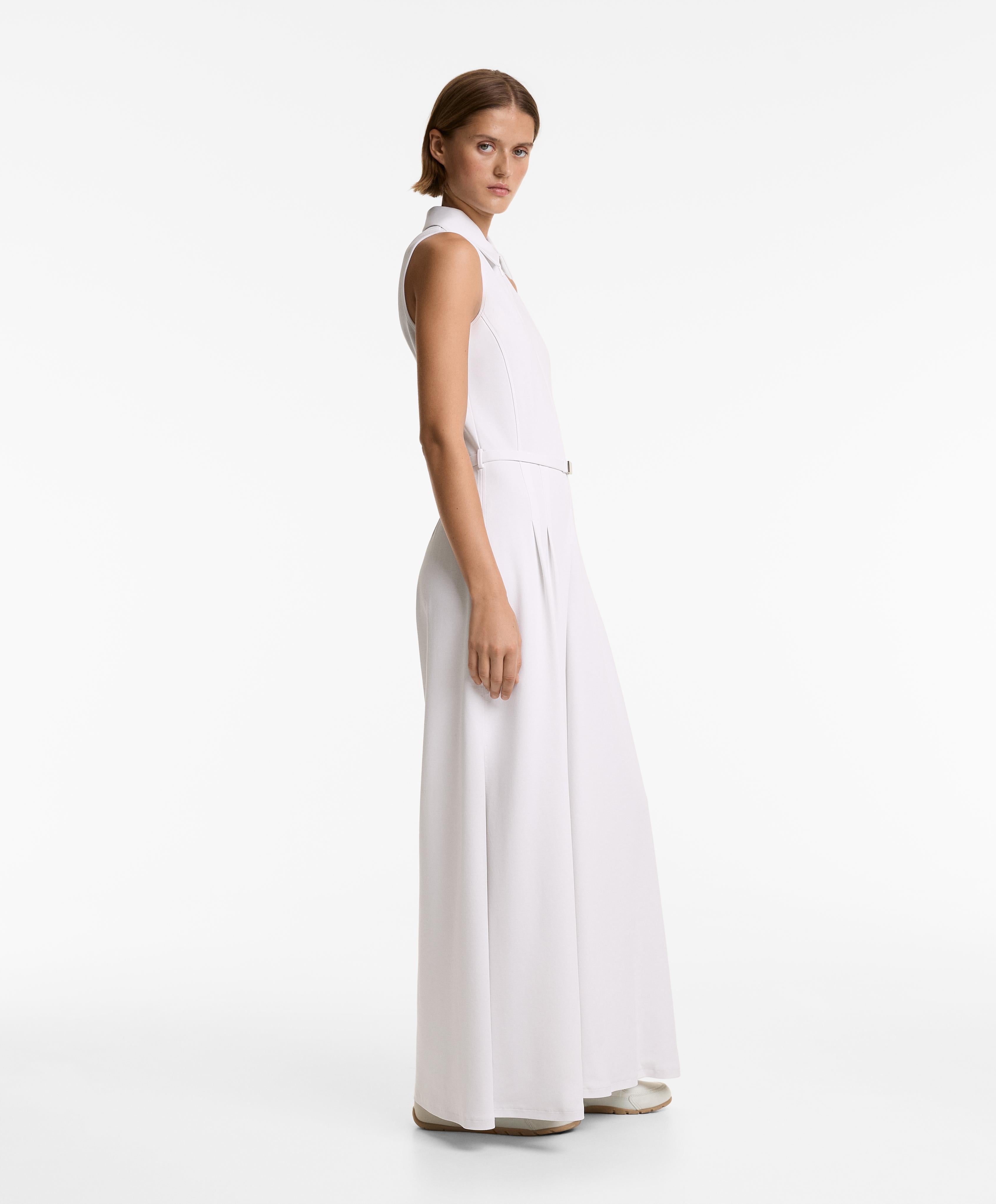 PIQUE POLO NECK LONG JUMPSUIT WITH MODAL