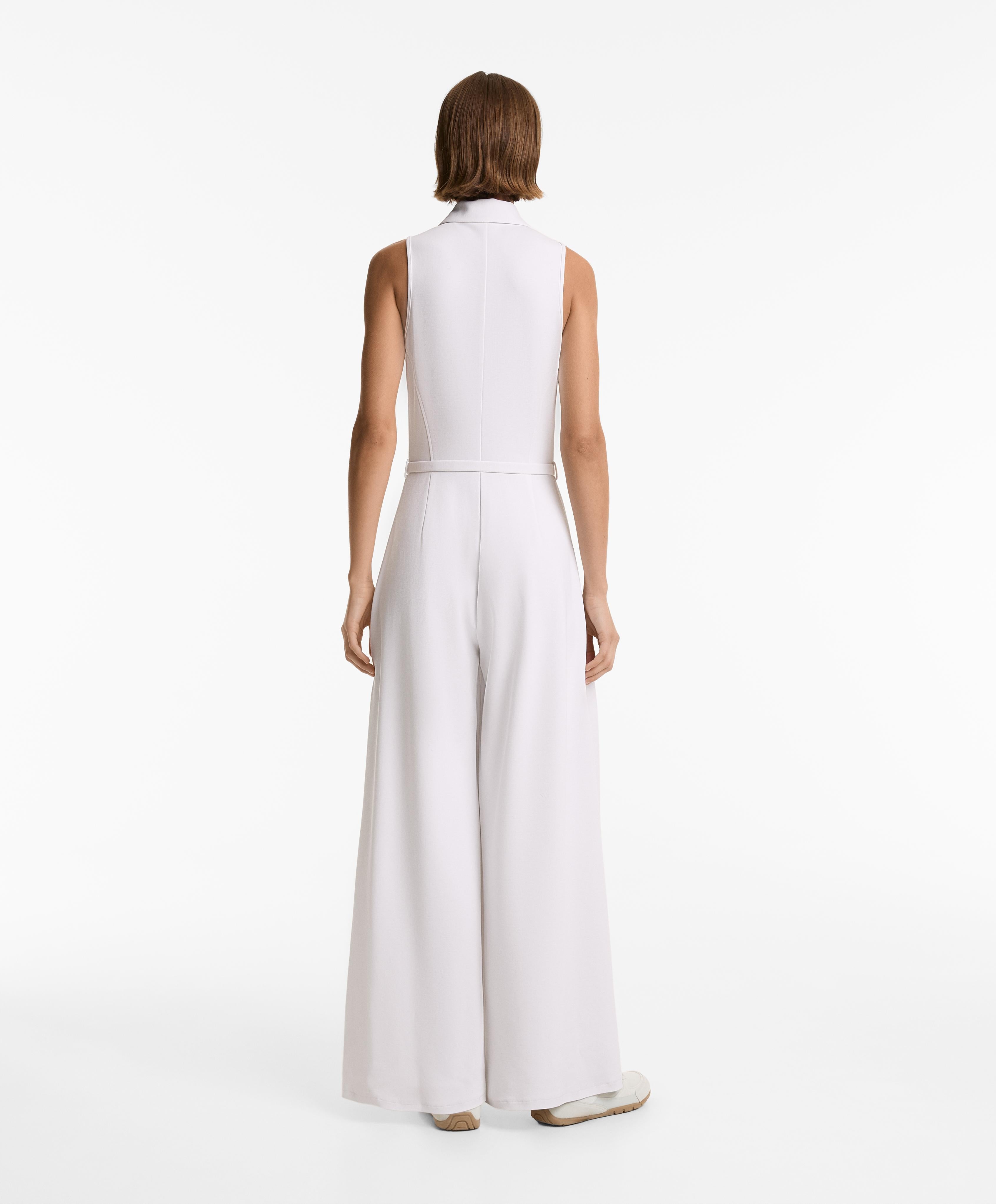 PIQUE POLO NECK LONG JUMPSUIT WITH MODAL