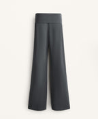 TURN UP WAIST FLARE LEG COTTON BLEND TROUSERS