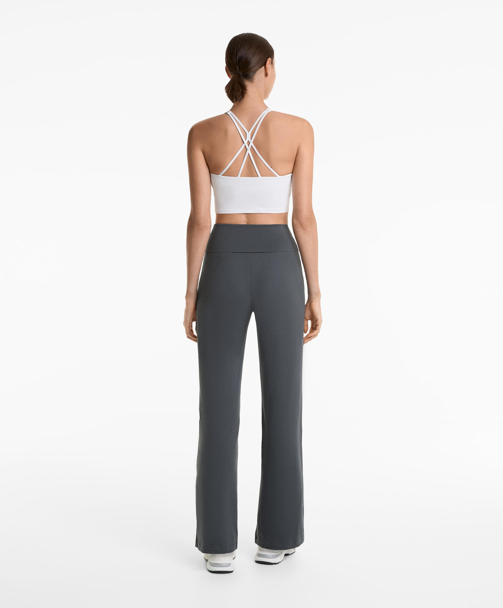 TURN UP WAIST FLARE LEG COTTON BLEND TROUSERS