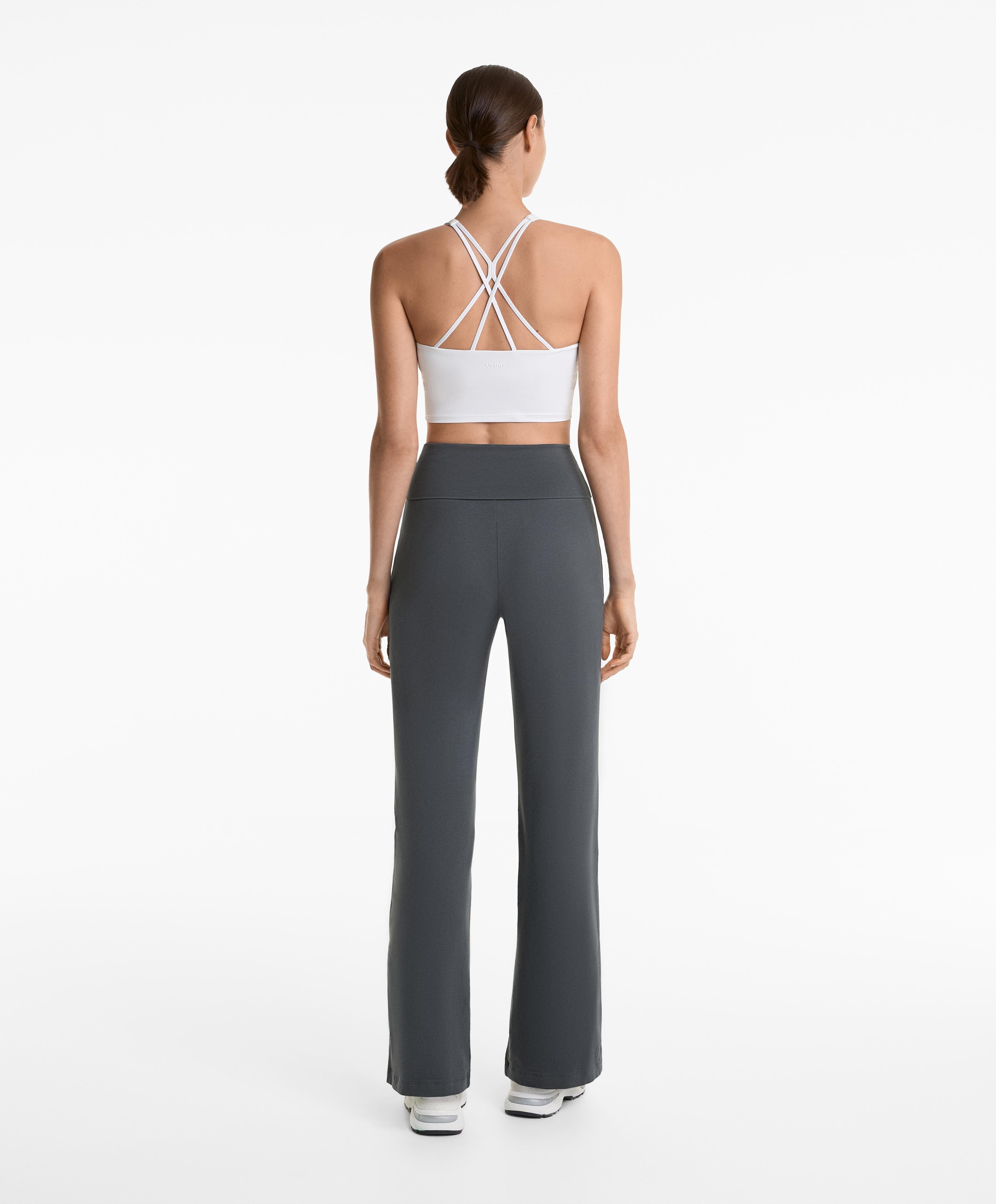 TURN UP WAIST FLARE LEG COTTON BLEND TROUSERS